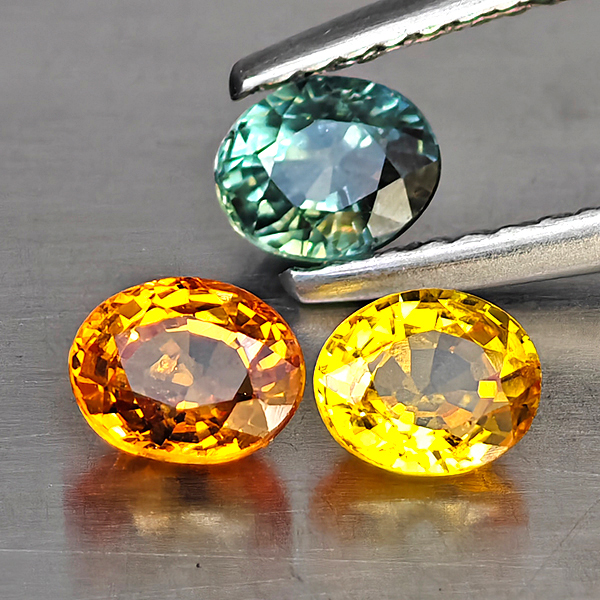 Natural Fancy Color Songea Sapphire Gemstones 1.52 Ct. 3 Pcs. Oval Shape 4.8 x 4 Mm.