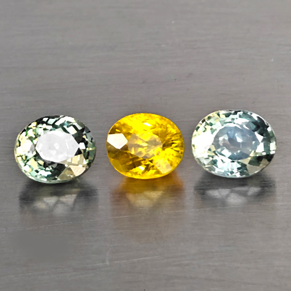 Natural Fancy Color Songea Sapphire Gemstones 1.53 Ct. 3 Pcs. Oval Shape and Mixed Size