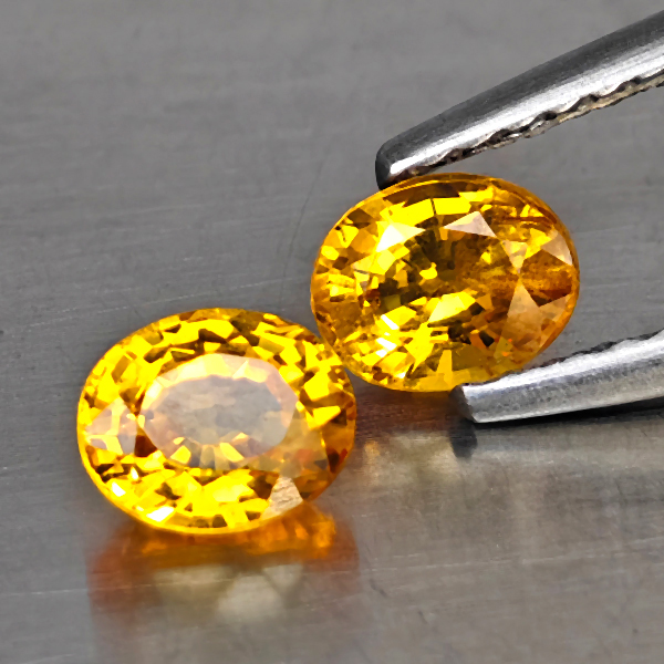 Natural Yellow Songea Sapphire Gemstones 1.17 Ct. 2 Pcs. Oval Shape 5.1 x 4.1 Mm.