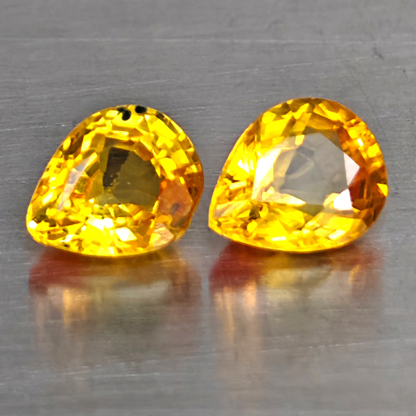 Natural Yellow Songea Sapphire Gemstones 1.24 Ct. 2 Pcs. Pear Shape 5.1 x 4.1 Mm