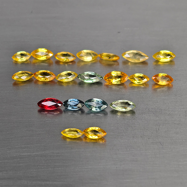 Natural Fancy Color Songea Sapphire 2.40 Ct. 20 Pcs. Marquise Shape and Mixed Size