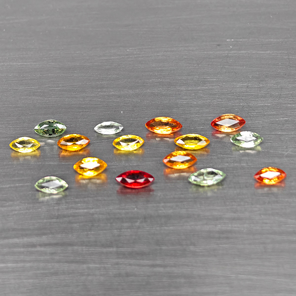Natural Fancy Color Songea Sapphire 1.81 Ct. 15 Pcs. Marquise Shape and Mixed Size
