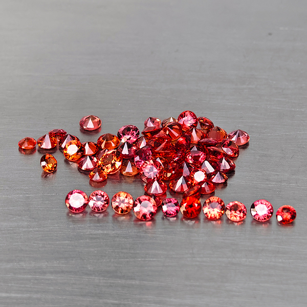 Natural Orangish Red Songea Sapphire Gemstones 3.99 Ct. 63 Pcs. Round Diamond Cut and Mixed Size Natural Orangish Red Songea Sapphire Gemstones 3.99 Ct. 63 Pcs. Round Diamond Cut and Mixed Size