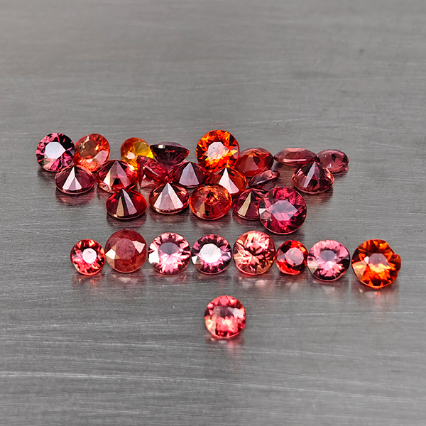 Natural Orangish Red Songea Sapphire Gemstones 3.00 Ct. 29 Pcs. Round Diamond Cut and Mixed Size Natural Orangish Red Songea Sapphire Gemstones 3.00 Ct. 29 Pcs. Round Diamond Cut and Mixed Size