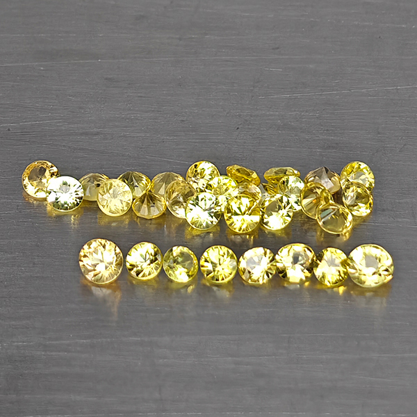 Natural Yellow Songea Sapphire Gemstones 0.96 Ct. 31 Pcs. Round Diamond Cut and Mixed Size Natural Yellow Songea Sapphire Gemstones 0.96 Ct. 31 Pcs. Round Diamond Cut and Mixed Size