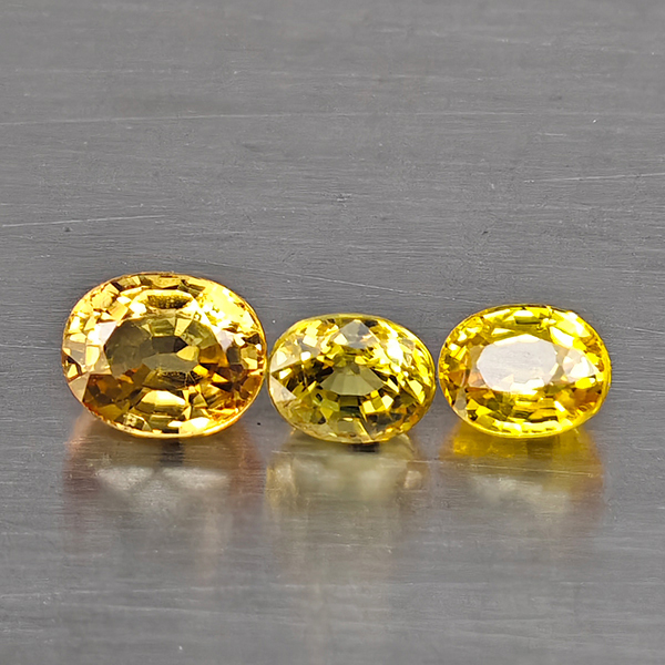 Natural Yellow Songea Sapphire Gemstones 1.29 Ct. 3 Pcs. Oval Shape and Mixed Size Natural Yellow Songea Sapphire Gemstones 1.29 Ct. 3 Pcs. Oval Shape and Mixed Size