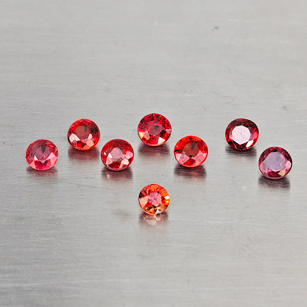 Natural Orangish Red Songea Sapphire Gemstones 1.51 Ct. 8 Pcs. Round Shape 3 Mm. Natural Orangish Red Songea Sapphire Gemstones 1.51 Ct. 8 Pcs. Round Shape 3 Mm.