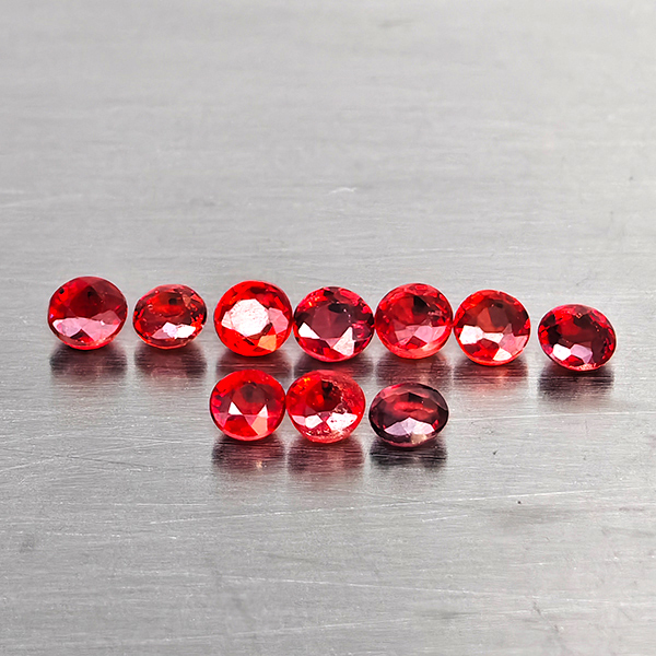 Natural Orangish Red Songea Sapphire Gemstones 1.34 Ct. 10 Pcs. Round Shape 2.5 Mm. Natural Orangish Red Songea Sapphire Gemstones 1.34 Ct. 10 Pcs. Round Shape 2.5 Mm.