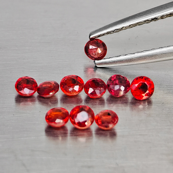 Natural Orangish Red Songea Sapphire Gemstones 1.30 Ct. 10 Pcs. Round Shape 2.5 Mm. Natural Orangish Red Songea Sapphire Gemstones 1.30 Ct. 10 Pcs. Round Shape 2.5 Mm.