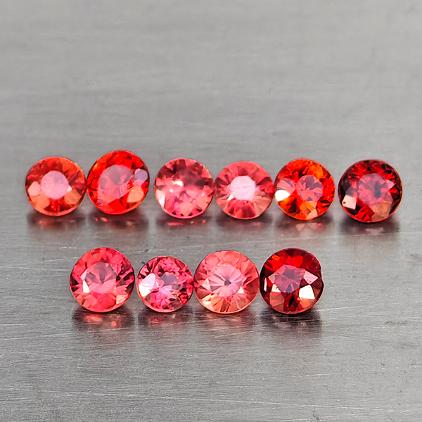 Natural Orangish Red Songea Sapphire Gemstones 1.06 Ct. 10 Pcs. Round Shape and Mixed Size Natural Orangish Red Songea Sapphire Gemstones 1.06 Ct. 10 Pcs. Round Shape and Mixed Size