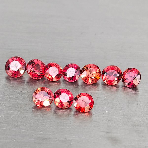 Natural Orangish Red Songea Sapphire Gemstones 0.95 Ct. 10 Pcs. Round Shape 2.6 Mm. Natural Orangish Red Songea Sapphire Gemstones 0.95 Ct. 10 Pcs. Round Shape 2.6 Mm.
