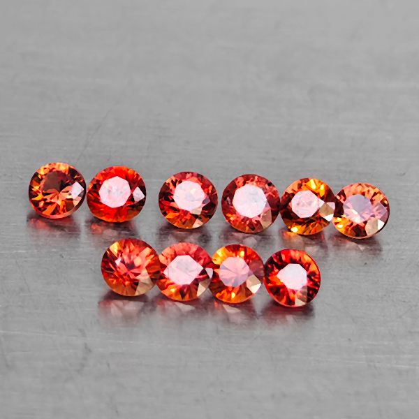 Natural Orangish Red Songea Sapphire Gemstones 0.41 Ct. 10 Pcs. Round Diamond Cut 2 Mm.