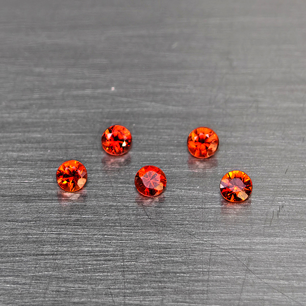 Natural Orangish Red Songea Sapphire 0.57 Ct.  5 Pcs. Round Diamond Cut  2.1 Mm.