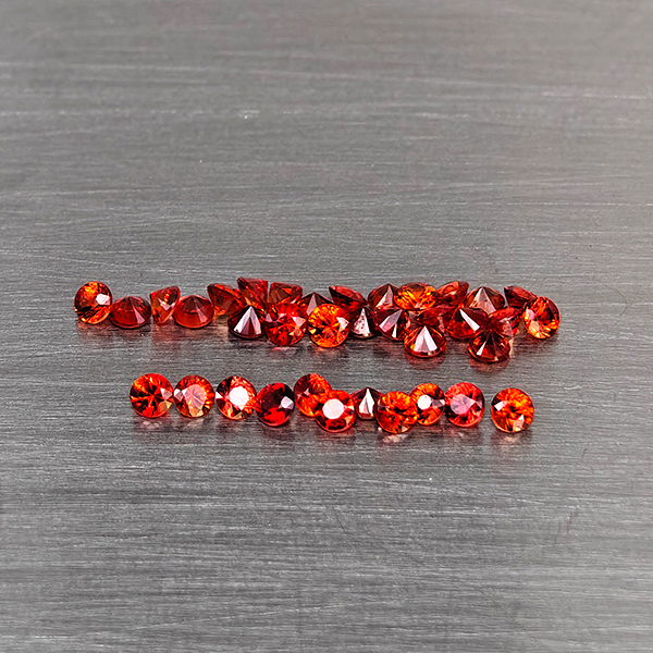 Natural Orangish Red Songea Sapphire 1.33 Ct. 36 Pcs. Round Diamond Cut  1.7 Mm.