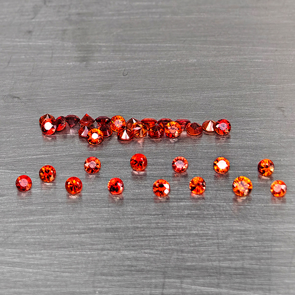 Natural Orangish Red Songea Sapphire 1.37 Ct. 34 Pcs. Round Diamond Cut  1.8 Mm.