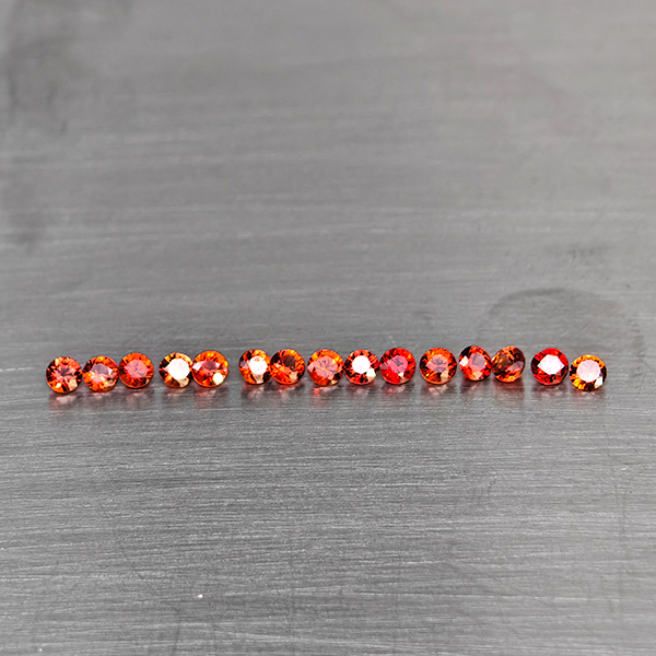 Natural Orangish Red Songea Sapphire 1.31 Ct. 15 Pcs. Round Diamond Cut  1.9 Mm.