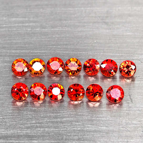 Natural Orangish Red Songea Sapphire 1.53 Ct.  13 Pcs. Round Diamond Cut  2.5 Mm.