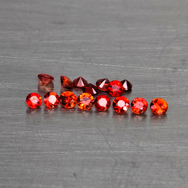 Natural Orangish Red Songea Sapphire 0.82 Ct. 15 Pcs. Round Diamond Cut  1.4 Mm.