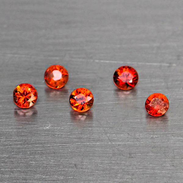 Natural Orangish Red Songea Sapphire 0.94 Ct. 5 Pcs. Round Diamond Cut 2.2 Mm.