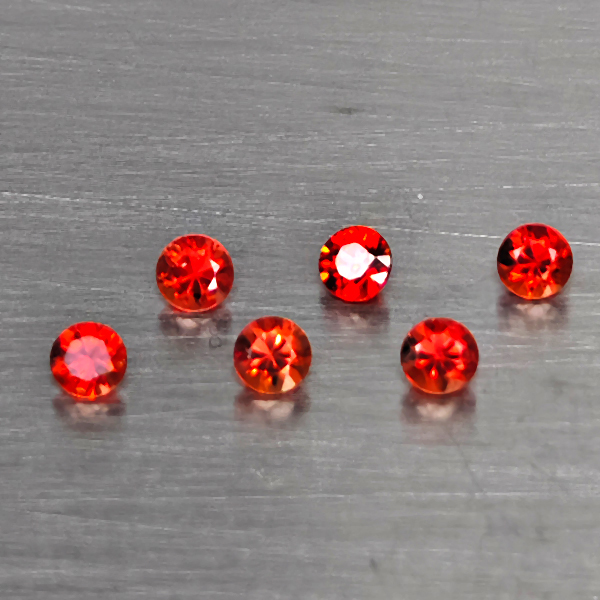 Natural Orangish Red Songea Sapphire 1.07 Ct. 6 Pcs. Round Diamond Cut  2.3 Mm.
