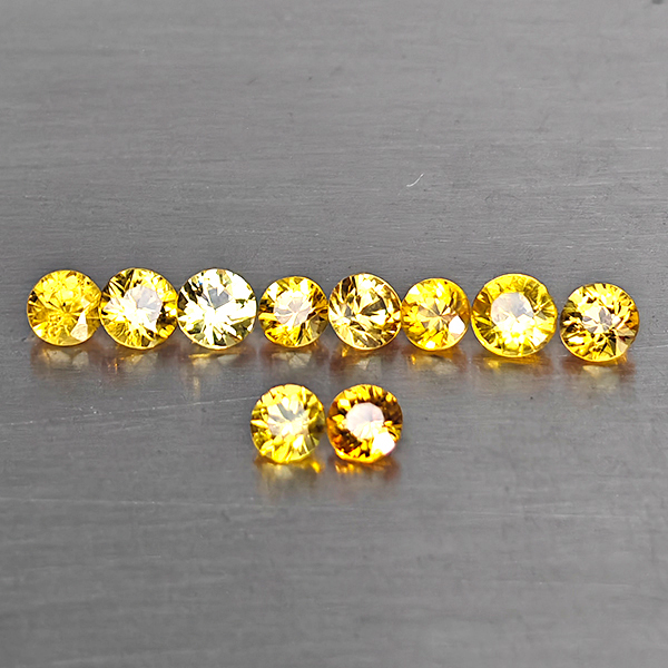 Natural Yellow Songea Sapphire 0.72 Ct. 10 Pcs. Round Diamond Cut 2.5 Mm.