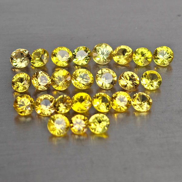 Natural Yellow Songea Sapphire 1.73 Ct. 25 Pcs. Round Shape 2.3 x 2.3 Mm.