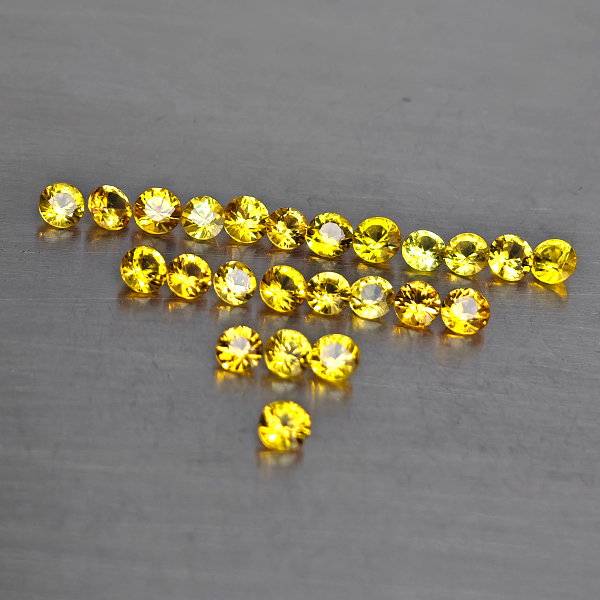 Natural Yellow Songea Sapphire 1.71 Ct. 24 Pcs. Round Shape and Mixed Size