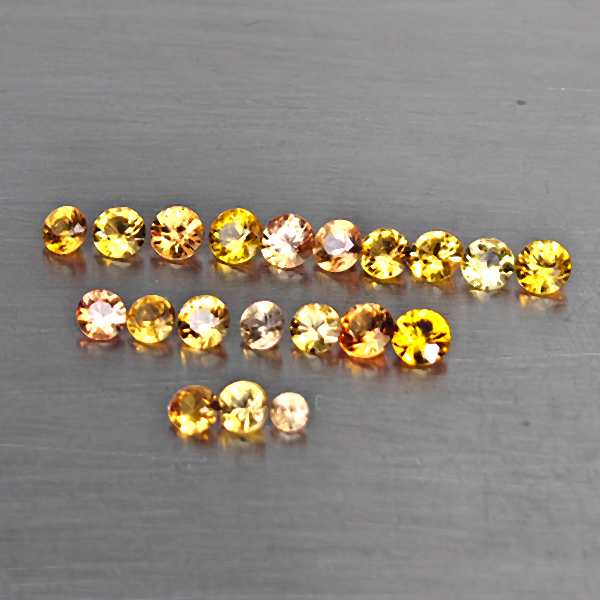 Natural Yellow Songea Sapphire 1.58 Ct. 20 Pcs. Round Shape and Mixed Size