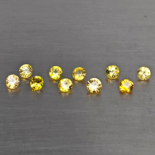 Natural Yellow Songea Sapphire 1.28 Ct. 10 Pcs. Round Shape 2.4 Mm.