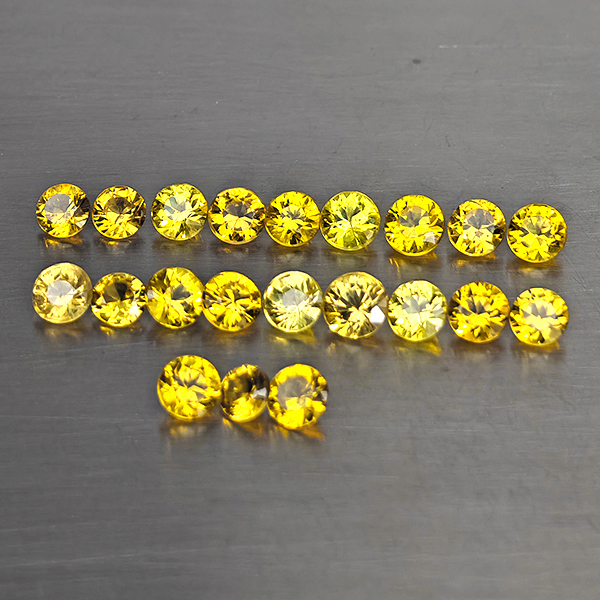 Natural Yellow Songea Sapphire 2.88 Ct. 21 Pcs. Round Shape and Mixed Size
