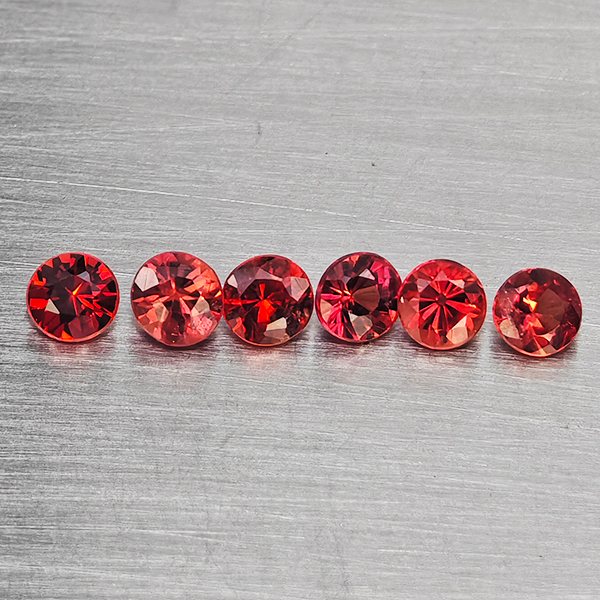 Natural Orangish Red Songea Sapphire 0.79 Ct. 6 Pcs Round Shape 2.7 Mm Gemstones From Tanzania
