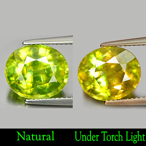 Certified 6.03 Ct. Natural Green Titanium Sphene With Rainbow Spark Oval Shape