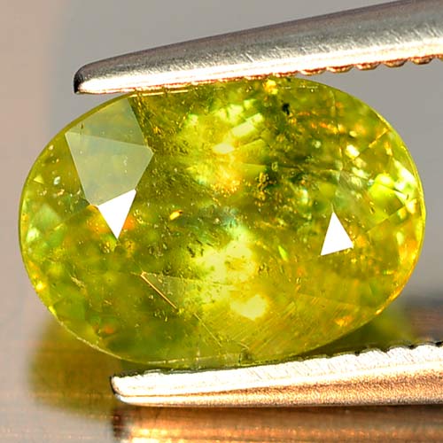 Green Sphene Red Spark 2.08 Ct. Oval Shape 9 x 6.4 Mm. Natural Gemstone Unheated
