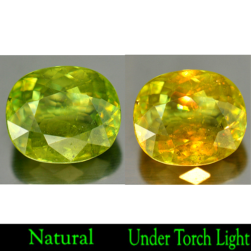 Green Sphene Red Spark 3.56 Ct. Oval 9.7 x 8.3 Mm. Natural Gemstone Unheated