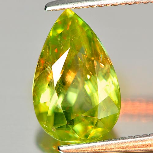 Green Sphene Red Spark 2.68 Ct. Pear Shape 11 x 7 Mm. Natural Gemstone Unheated