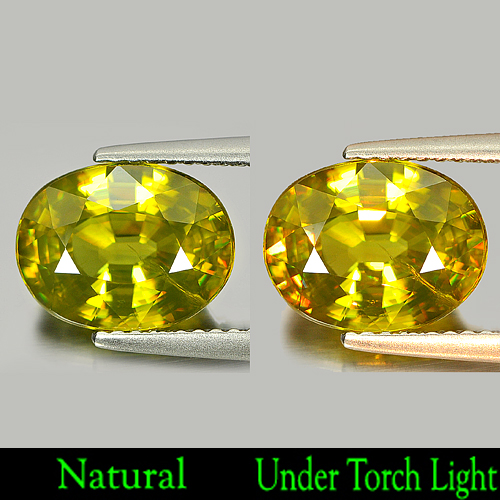 Multi Color Sphene With Rainbow Spark 3.70 Ct. Oval 10.5 x 8.2 Mm. Natural Gem