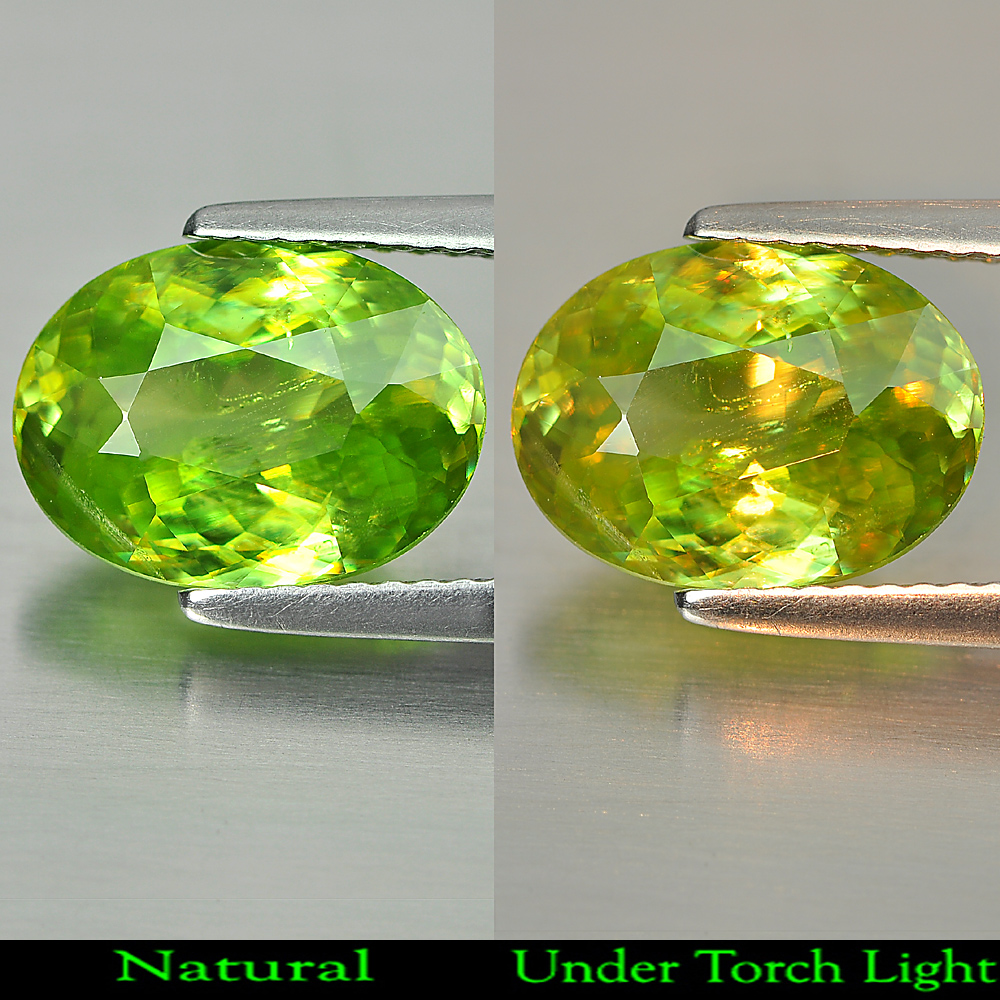 Green Sphene With Rainbow Spark 3.54 Ct. Oval 11.4 x 8.5 Mm. Natural Gemstone
