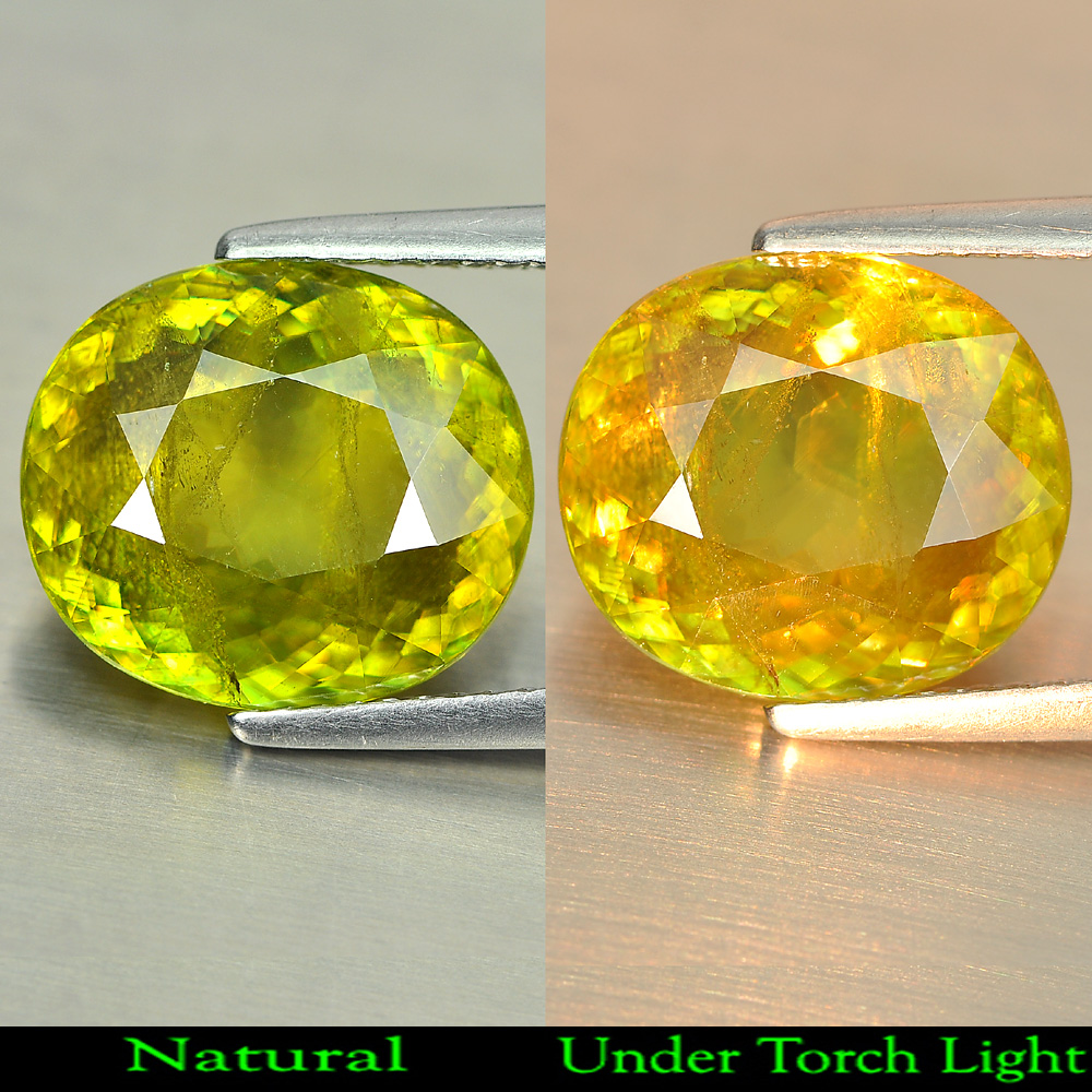 Multi Color Sphene 6.50 Ct. Oval Shape 12.6 x 11 Mm. Natural Gemstone Gemstone