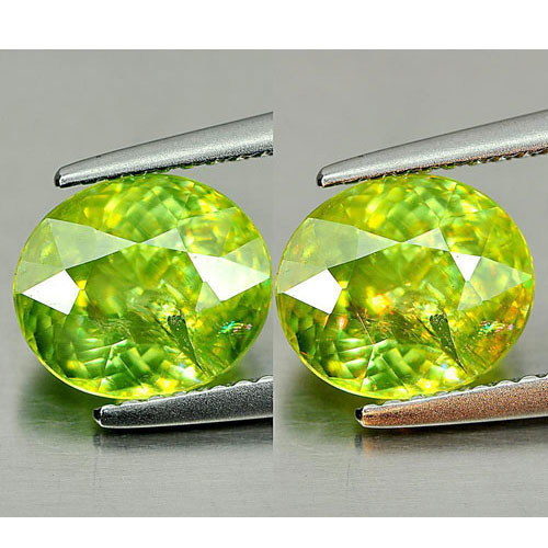 Green Sphene 2.59 Ct. With Rainbow Spark Oval 8.8 x 7.6 Mm. Natural Gemstone