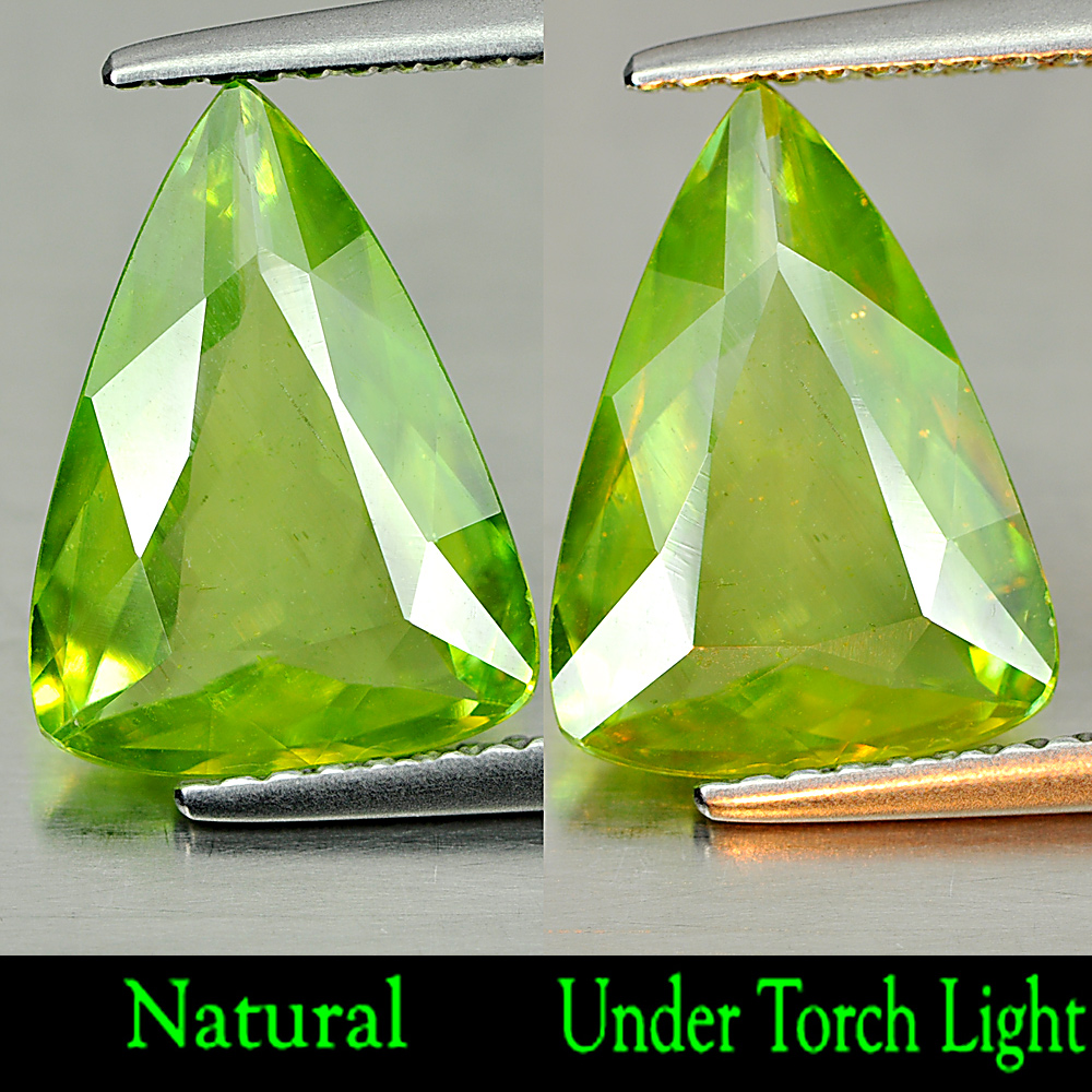 Green Sphene 2.52 Ct. Trilliant Shape 12.5 x 9.2 Mm. Natural Gemstone Unheated