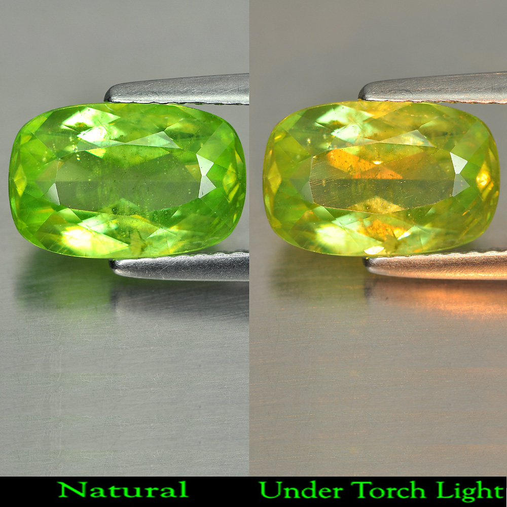 Green Sphene With Rainbow Spark 2.56 Ct. Cushion Shape 10.8 x 7 Mm. Natural Gem