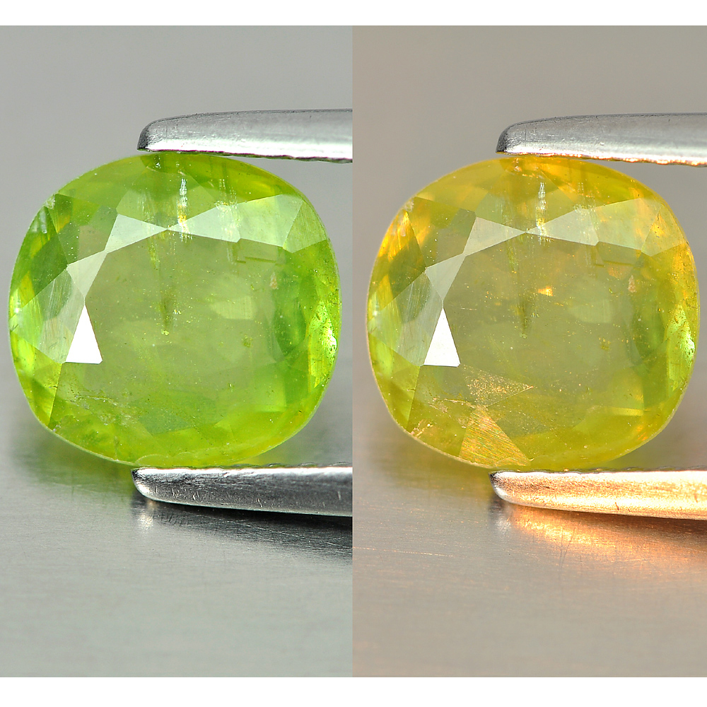 Green Titanium Sphene With Rainbow Spark 1.78 Ct. Oval 8.5 x 8 Mm. Natural Gem