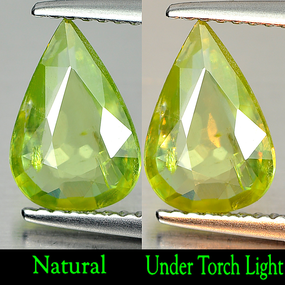 Green Titanium Sphene With Rainbow Spark 1.26 Ct. Pear Shape 10.3 x 7Mm. Natural