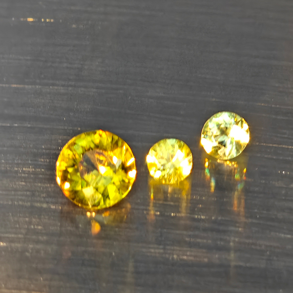 Natural Multi Color Titanium Sphene Gemstones With Rainbow Spark 0.68 Ct. 3 Pcs. Round Diamond Cut