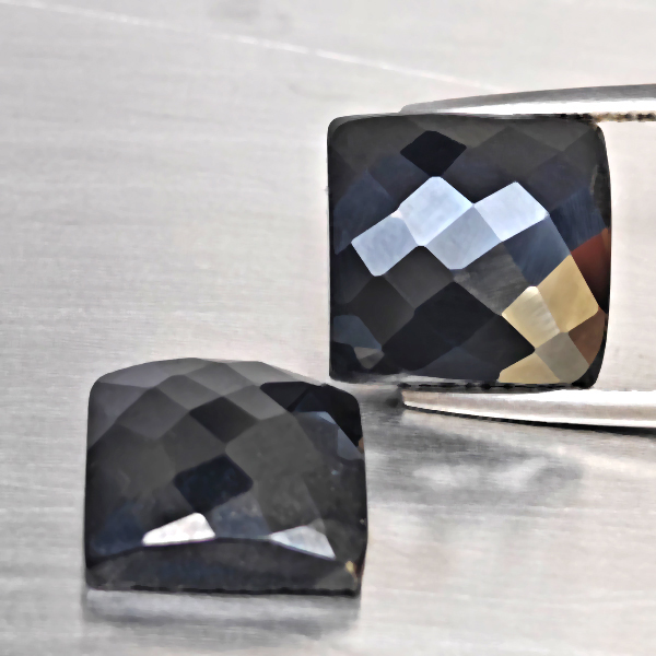 Natural Black Spinel Gemstones 16.65 Ct. 2 Pcs. Square Checkerboard Shape 11.4 x 10.9 Mm.
