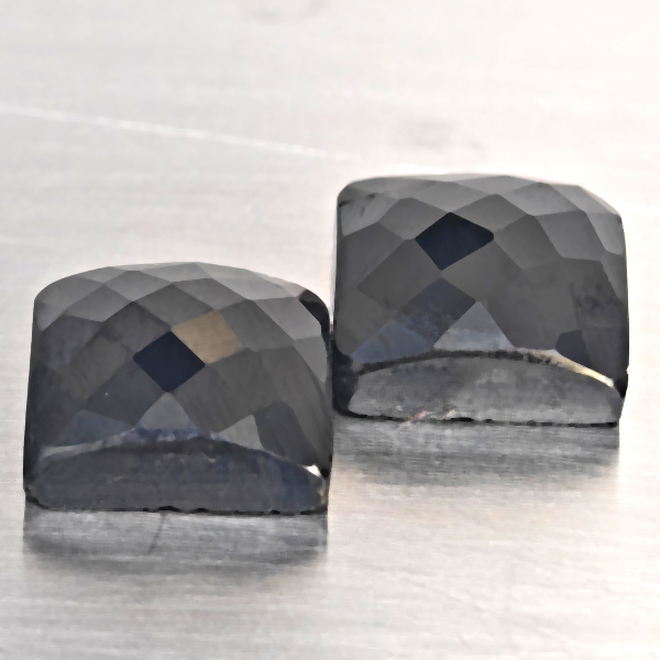 Natural Black Spinel Gemstones 16.51 Ct. 2 Pcs. Square Checkerboard Shape and Mixed Size