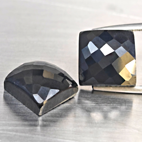 Natural Black Spinel Gemstones 16.22 Ct. 2 Pcs. Square Checkerboard Shape 10.5 x 10.2 Mm.