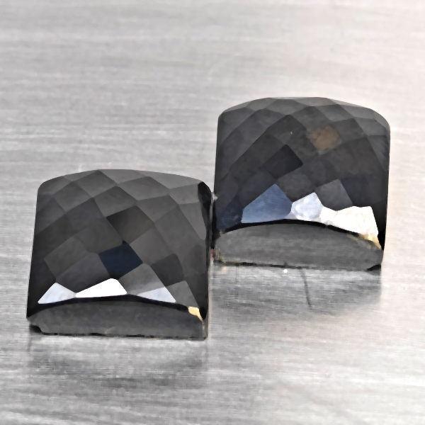 Natural Black Spinel Gemstones 16.81 Ct. 2 Pcs. Square Checkerboard Shape 10.4 x 10.2 Mm.