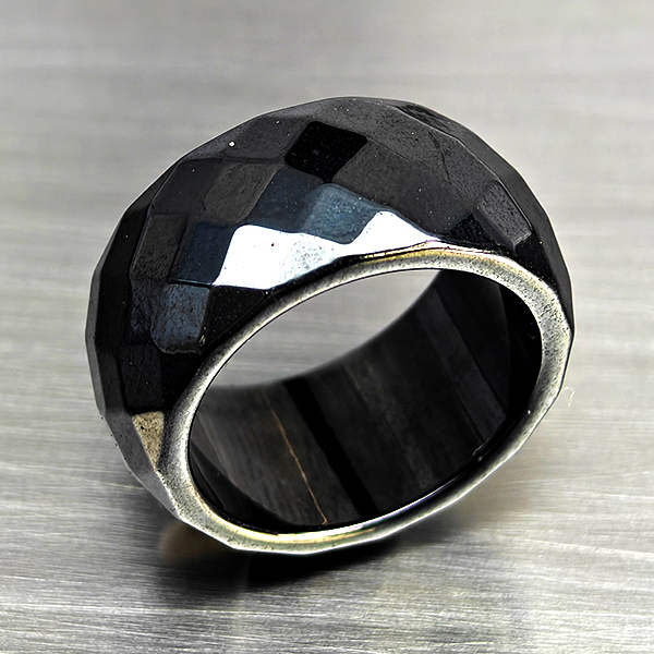 Natural Black Spinel Gemstones 35.66 Ct. Round Shape Ring Size 7