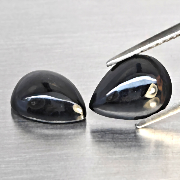 Natural Black Spinel Gemstones 4.17 Ct. 2 Pcs. Pear Cabochon Shape 9.1 x 7.1 Mm